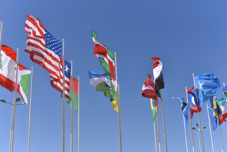 International flags represent diversity in the U.S.