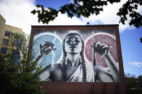 Street artist El Macs  mural at Northeastern University  Photo by Matthew Modoono/Northeastern University